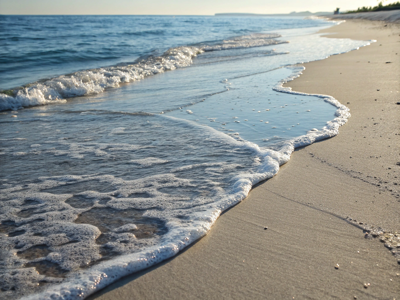A stylized ocean wave scene used as the hero image, showing a light‑blue water surface with gentle foam and a beach‑inspired feel, fitting the digital marketing mockup theme.